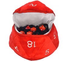 Plush Dice Pouch D20 Dungeons and Dragons - Red & White